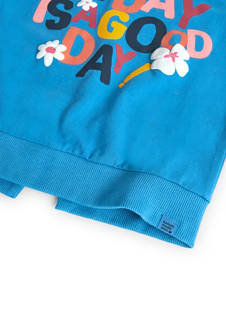 Camiseta de punto para niña con estampado de letras en azul