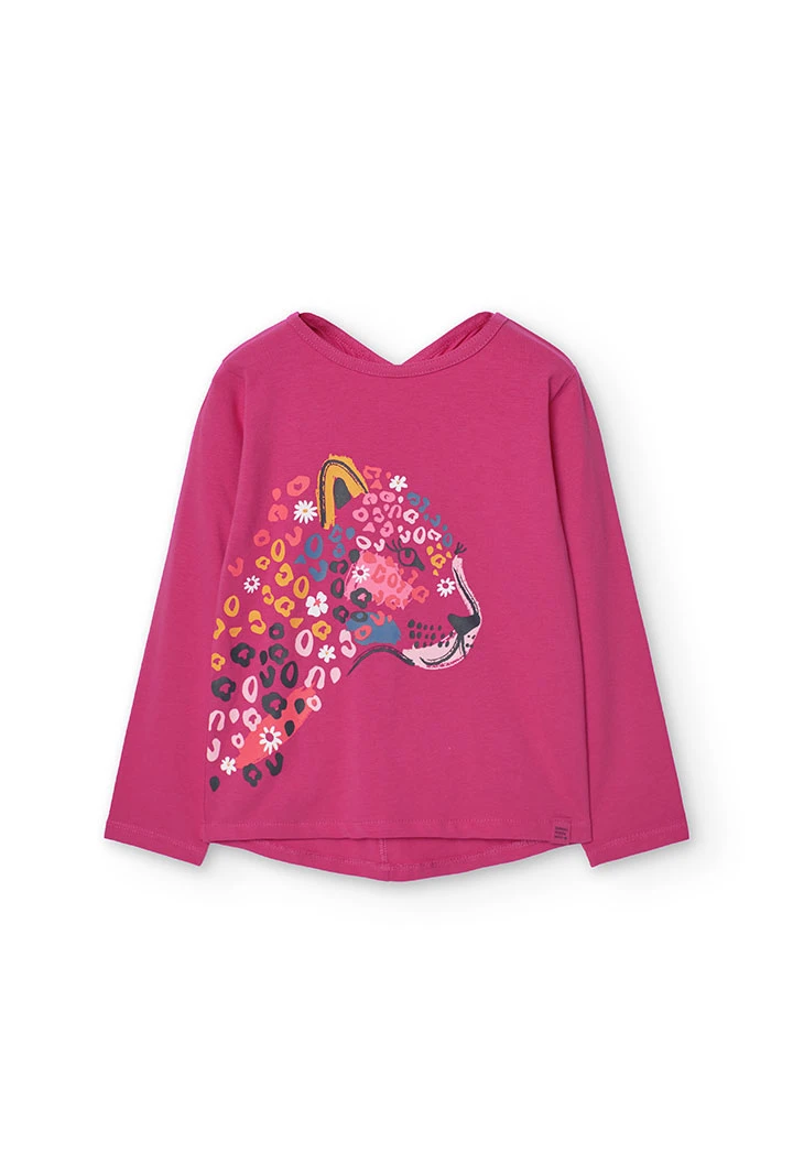 Maglietta in maglia per bambina color fragola