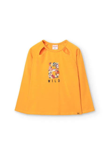 Camiseta de punto elástico para niña en amarillo