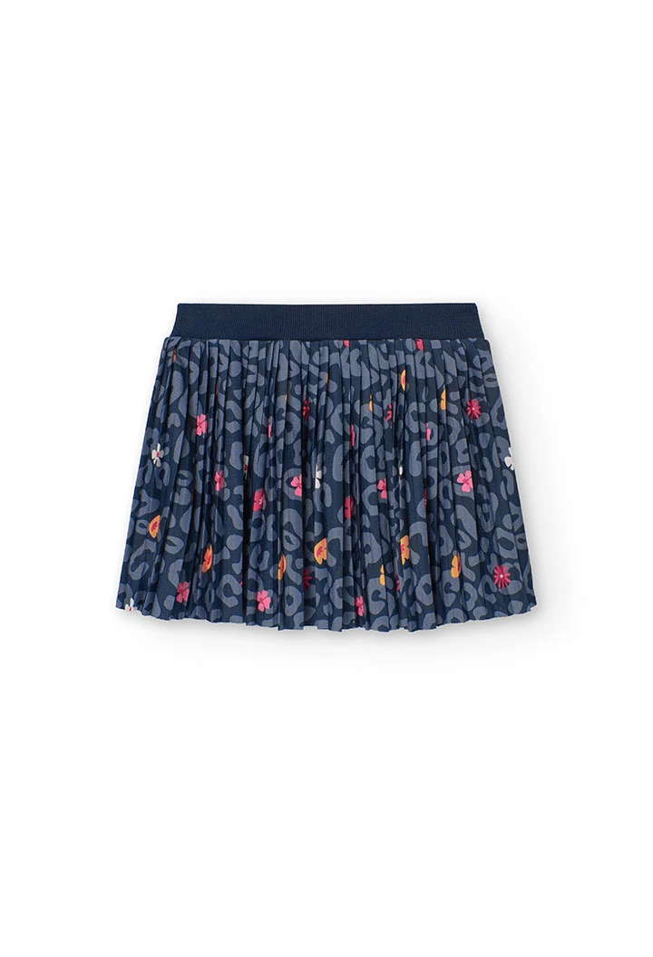 Pleated knit skirt for girl in navy blue