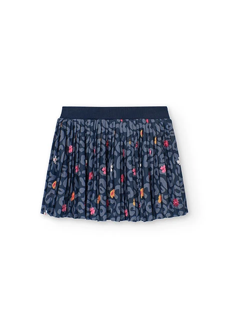 Pleated knit skirt for girl in navy blue