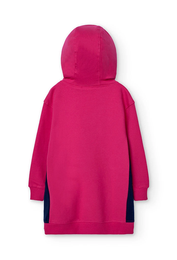 Combined fleece dress for girl in strawberry colour