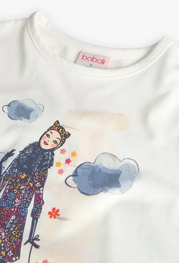 Camisola de malha para menina com estampado em branco