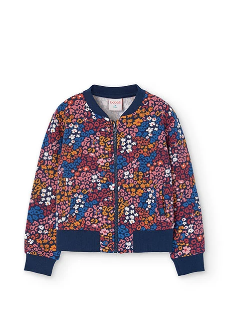 Fleece jacket for girls with floral print