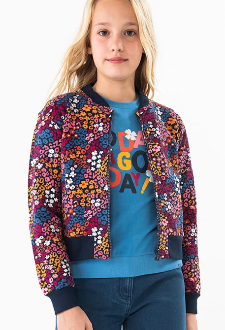 Fleece jacket for girls with floral print