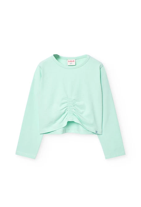 Camiseta elástica de punto para niña en color verde