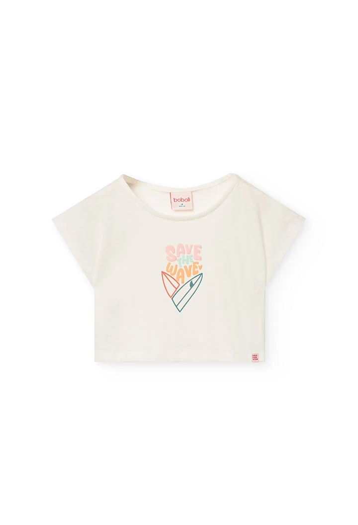 Maglietta in jersey liscio per bambina di colore bianco