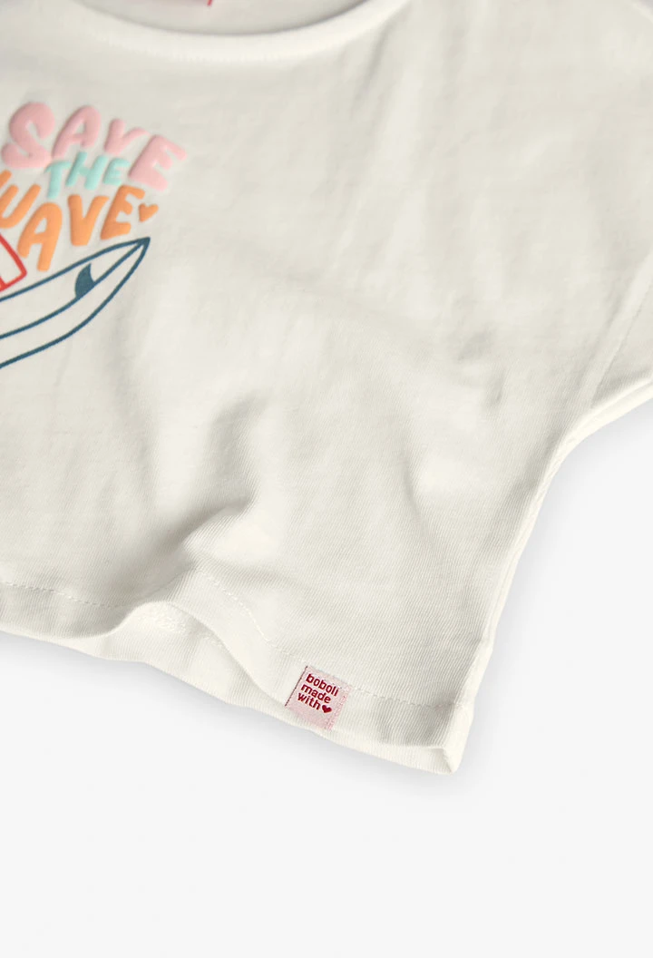 Mädchen T-Shirt aus glattem Strick in Weiß