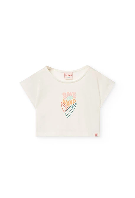 Camiseta de punto liso para niña en color blanco