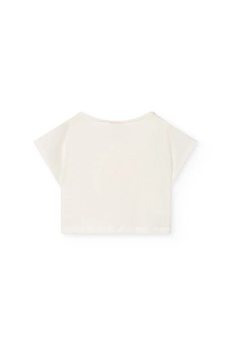 Camiseta de punto liso para niña en color blanco