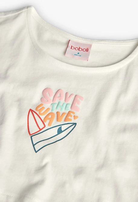 Camiseta de punto liso para niña en color blanco