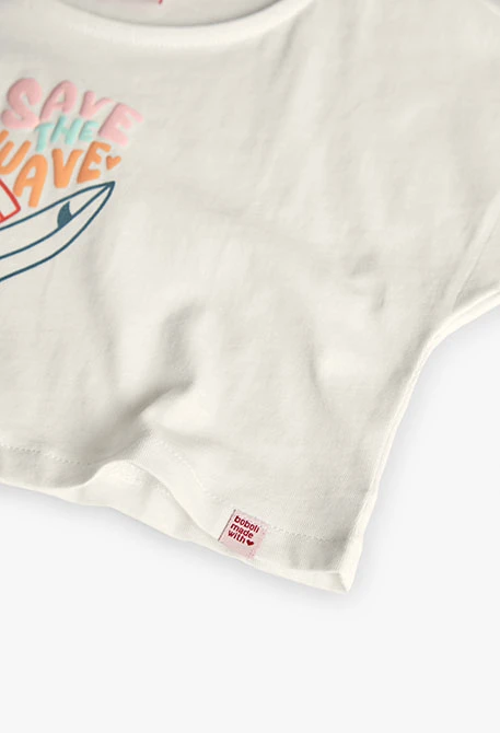 Camiseta de punto liso para niña en color blanco