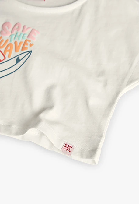 Camiseta de punto liso para niña en color blanco