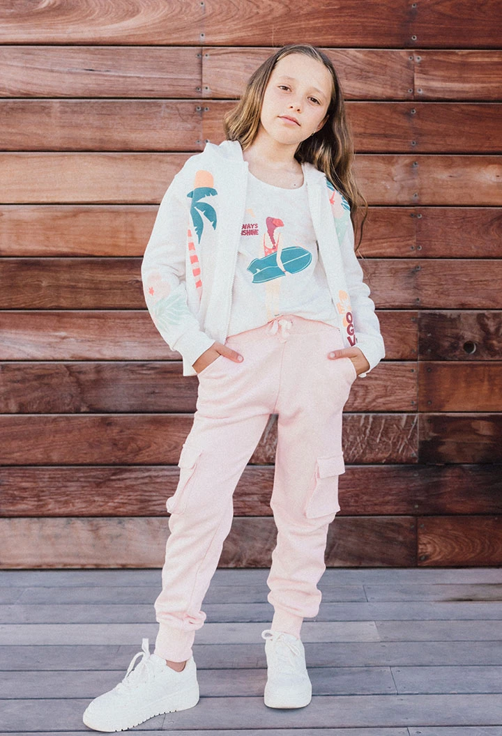 Pantaloni jogger in felpa per bambina di colore rosa