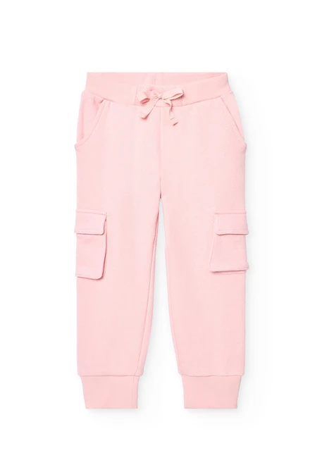 Pantalón jogger de felpa para niña en color rosa