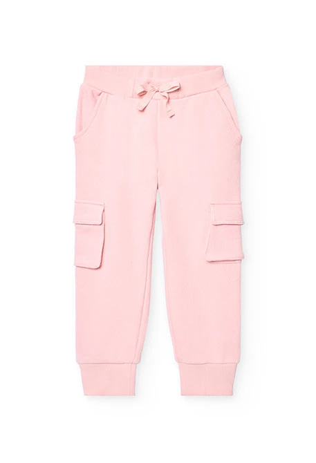 Pantalón jogger de felpa para niña en color rosa