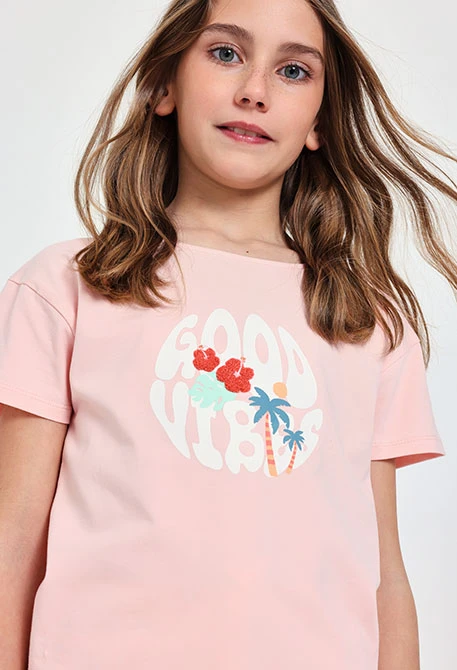 Camiseta de punto para niña en color rosa
