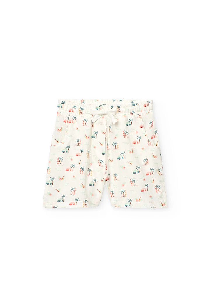 Short en batiste pour fille avec imprimé tropical dans des tons clairs.