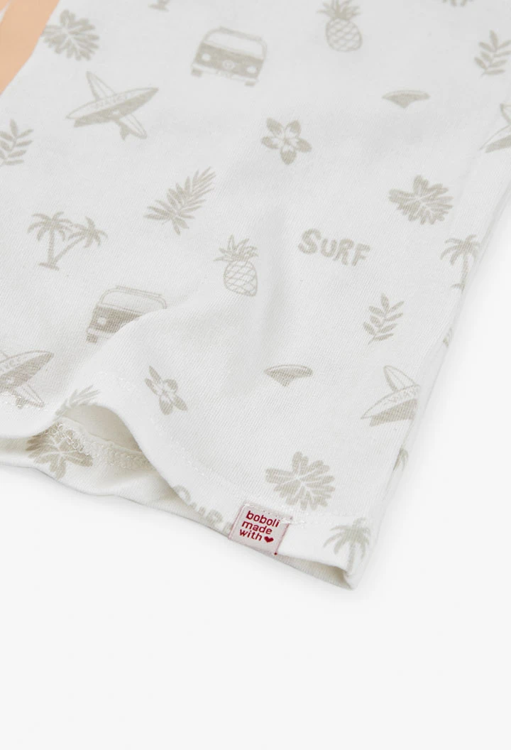 Maglietta a maglia per bambina di colore bianco con stampa da surfista
