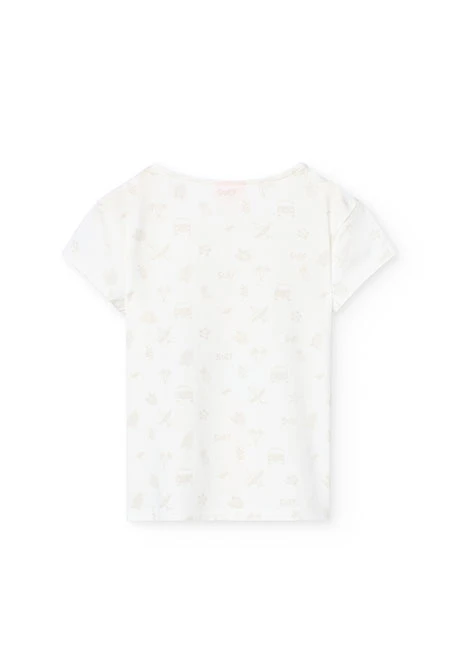 Camiseta de punto para niña en color blanca estampado surfista
