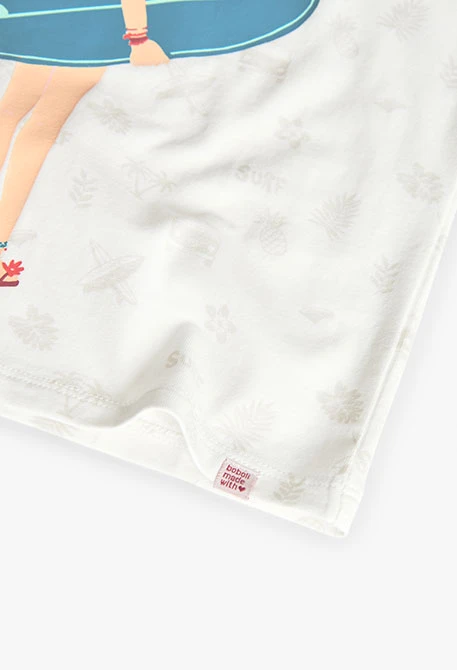 Camiseta de punto para niña en color blanca estampado surfista