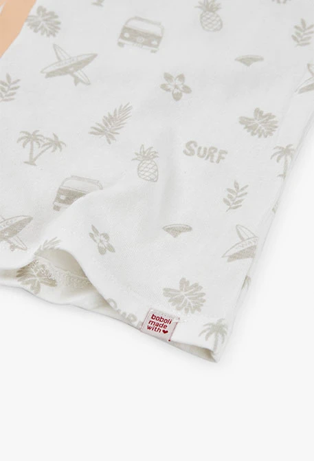 T-shirt en maille pour fille de couleur blanche avec imprimé surfeur.