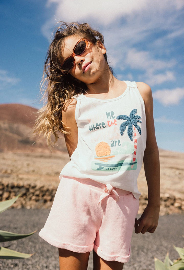 Short in felpa per bambina di colore rosa.