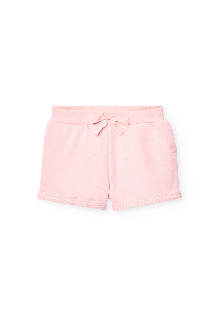 Short in felpa per bambina di colore rosa.