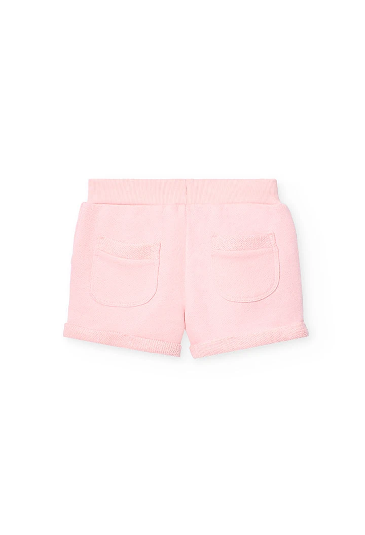Short in felpa per bambina di colore rosa.