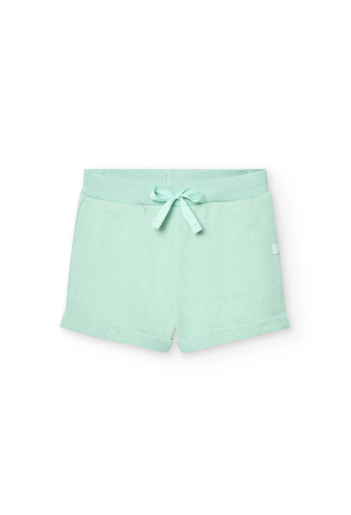 Shorts in felpa per bambina di colore verde.