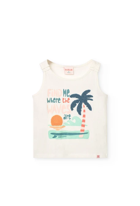 Camiseta de tirantes de punto para niña en blanco