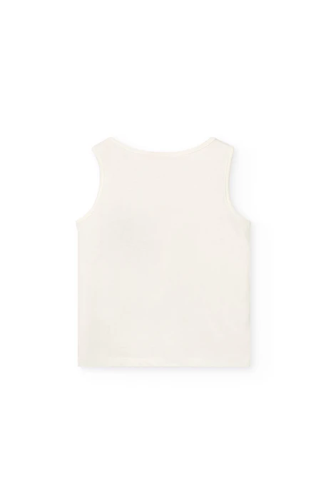 Camiseta de tirantes de punto para niña en blanco