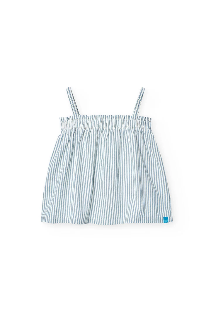 Top in popeline per bambina a righe blu e bianche.