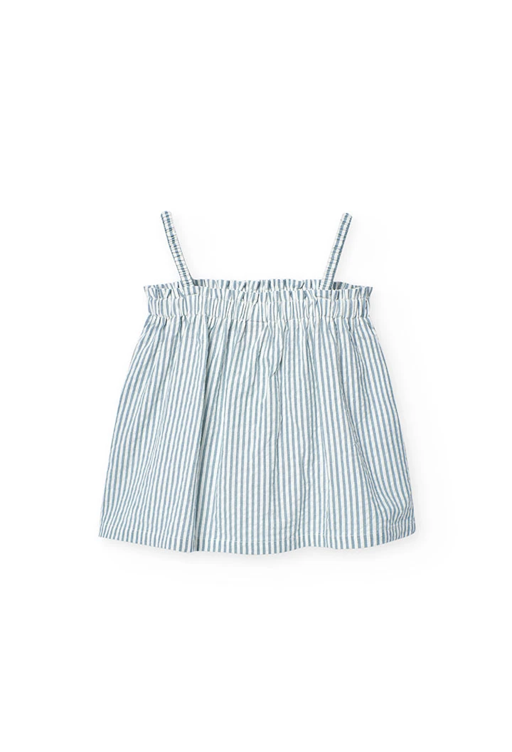 Top in popeline per bambina a righe blu e bianche.