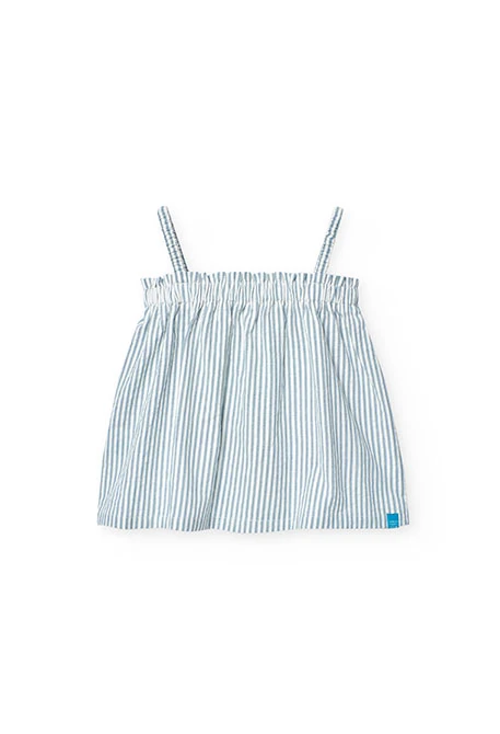 Top de popelín para niña en color rayas azules y blancas