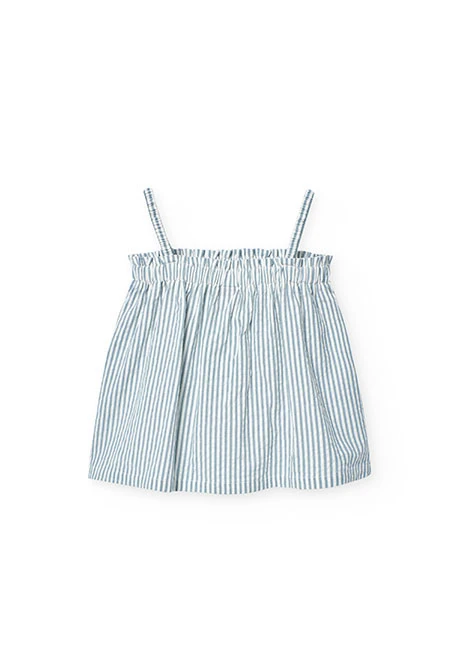 Top de popelín para niña en color rayas azules y blancas