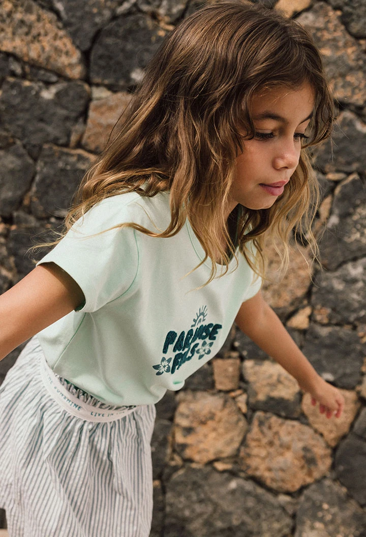 Maglietta a maglia per bambina in colore verde acqua