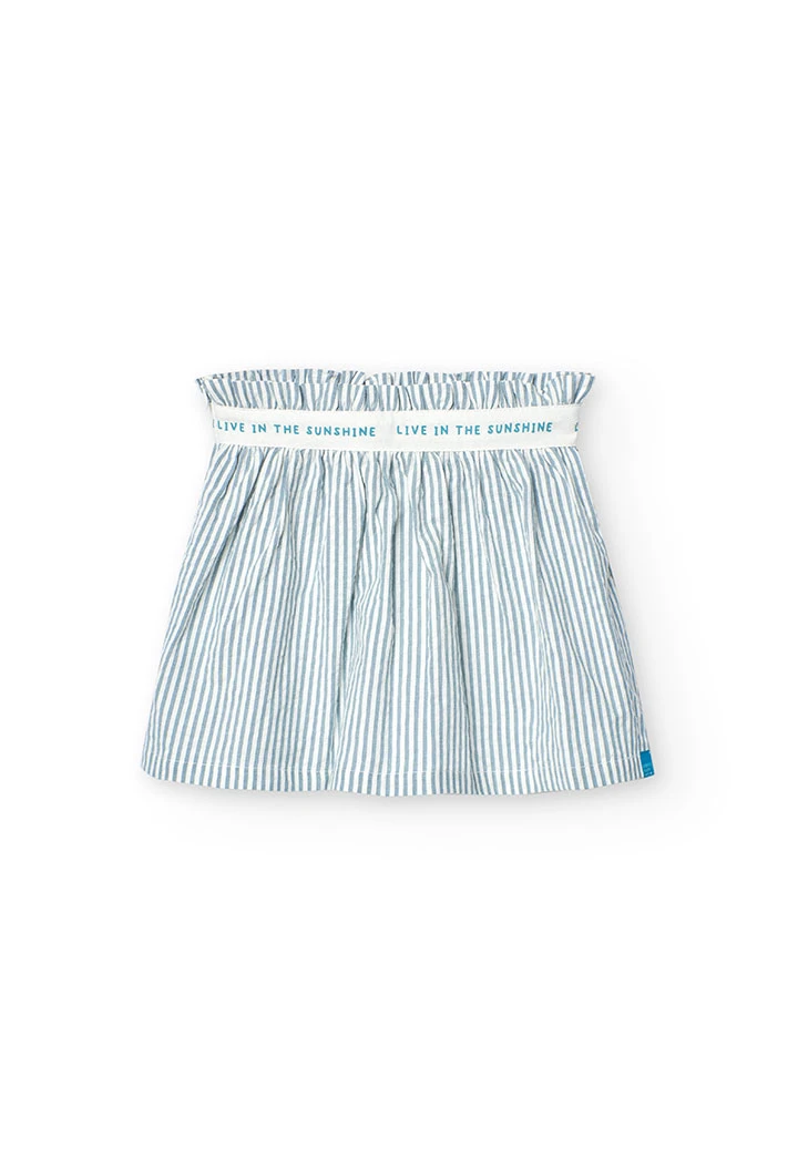 Gonna in popeline per bambina a righe blu e bianche.
