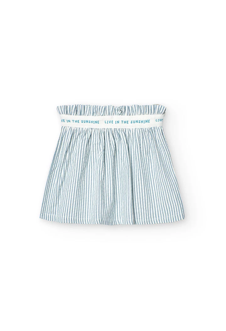 Gonna in popeline per bambina a righe blu e bianche.