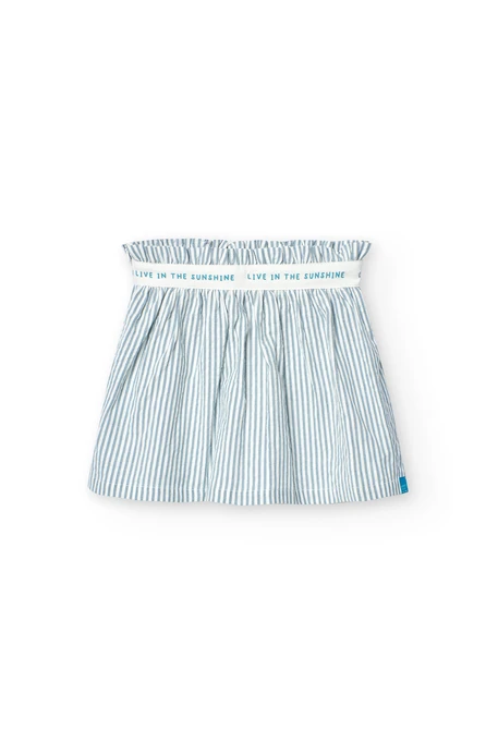 Falda de popelín para niña listada en color azul y blanco