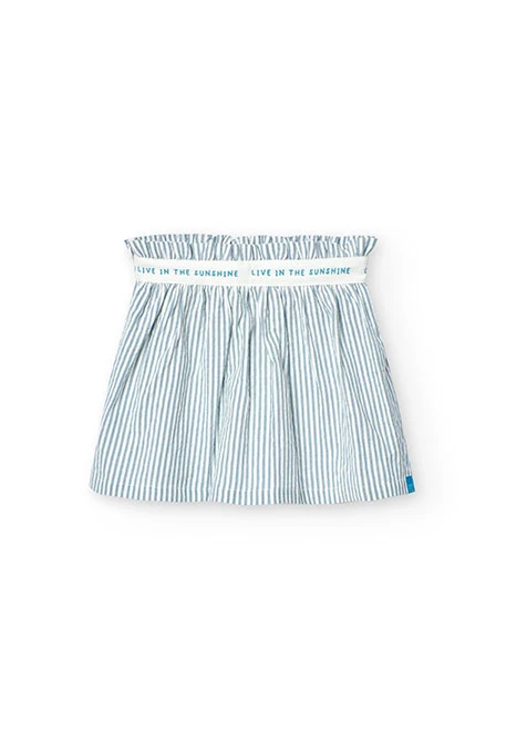 Falda de popelín para niña listada en color azul y blanco