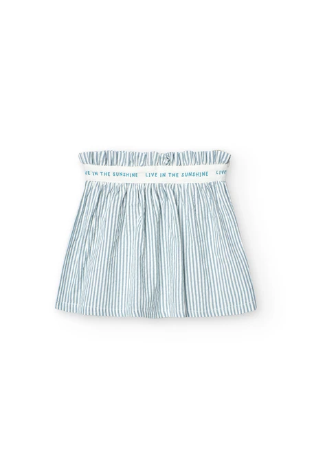 Falda de popelín para niña listada en color azul y blanco