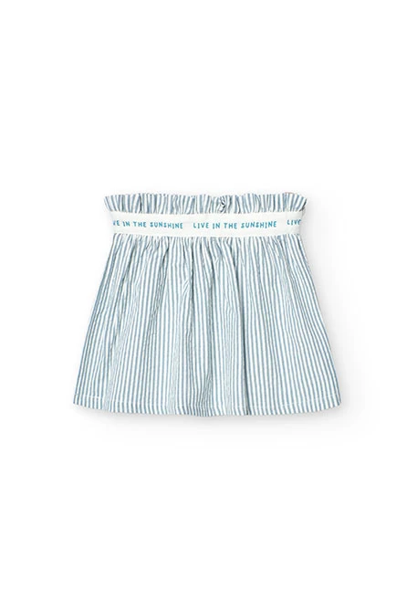 Falda de popelín para niña listada en color azul y blanco