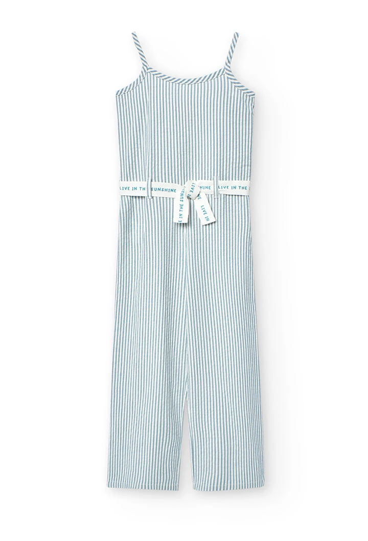Combinaison en popeline pour fille, rayée en bleu et blanc.