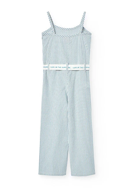 Mono de popelín para niña listado en color azul y blanco