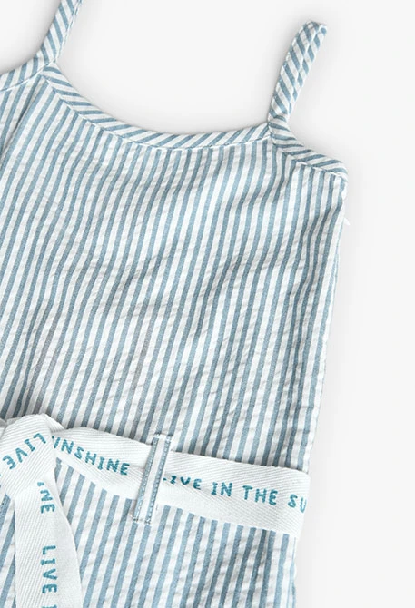 Mono de popelín para niña listado en color azul y blanco
