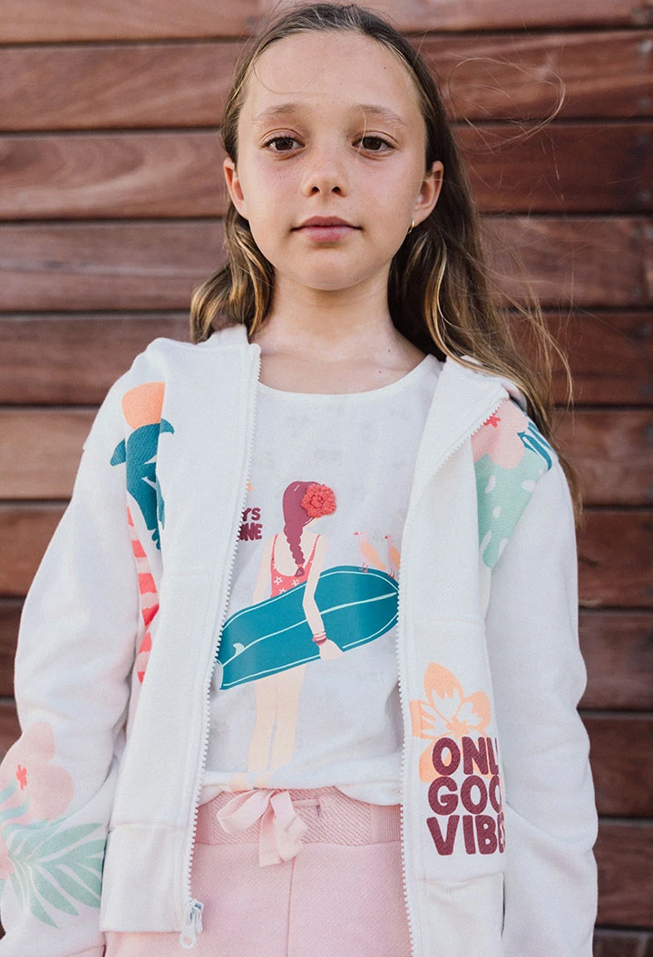 Gilet en maille pour fille en couleur blanche avec capuche
