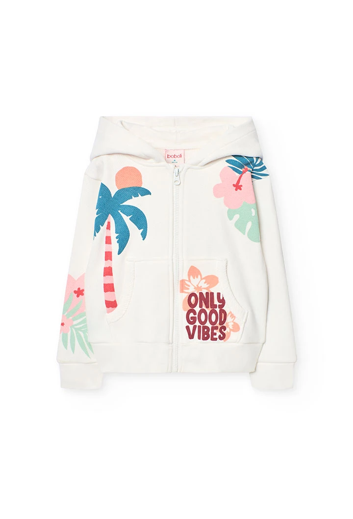 Gilet en maille pour fille en couleur blanche avec capuche