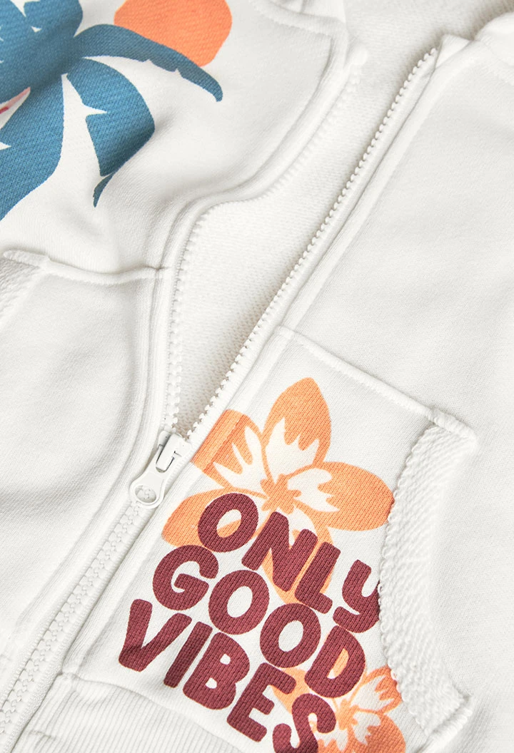Gilet en maille pour fille en couleur blanche avec capuche