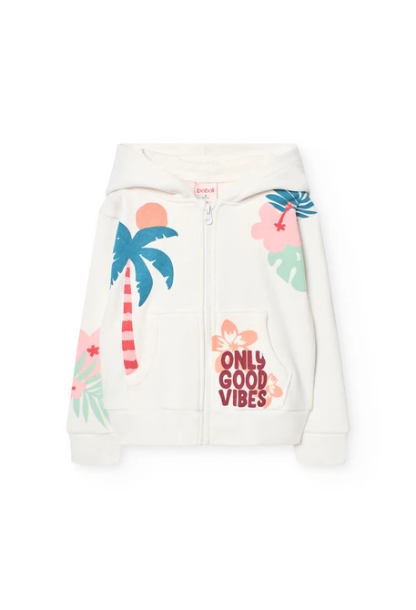 Chaqueta de punto para niña en color blanco con capucha